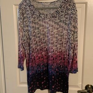 Christopher & Banks Pink to Navy Ombre Dot Long Sleeve Tunic